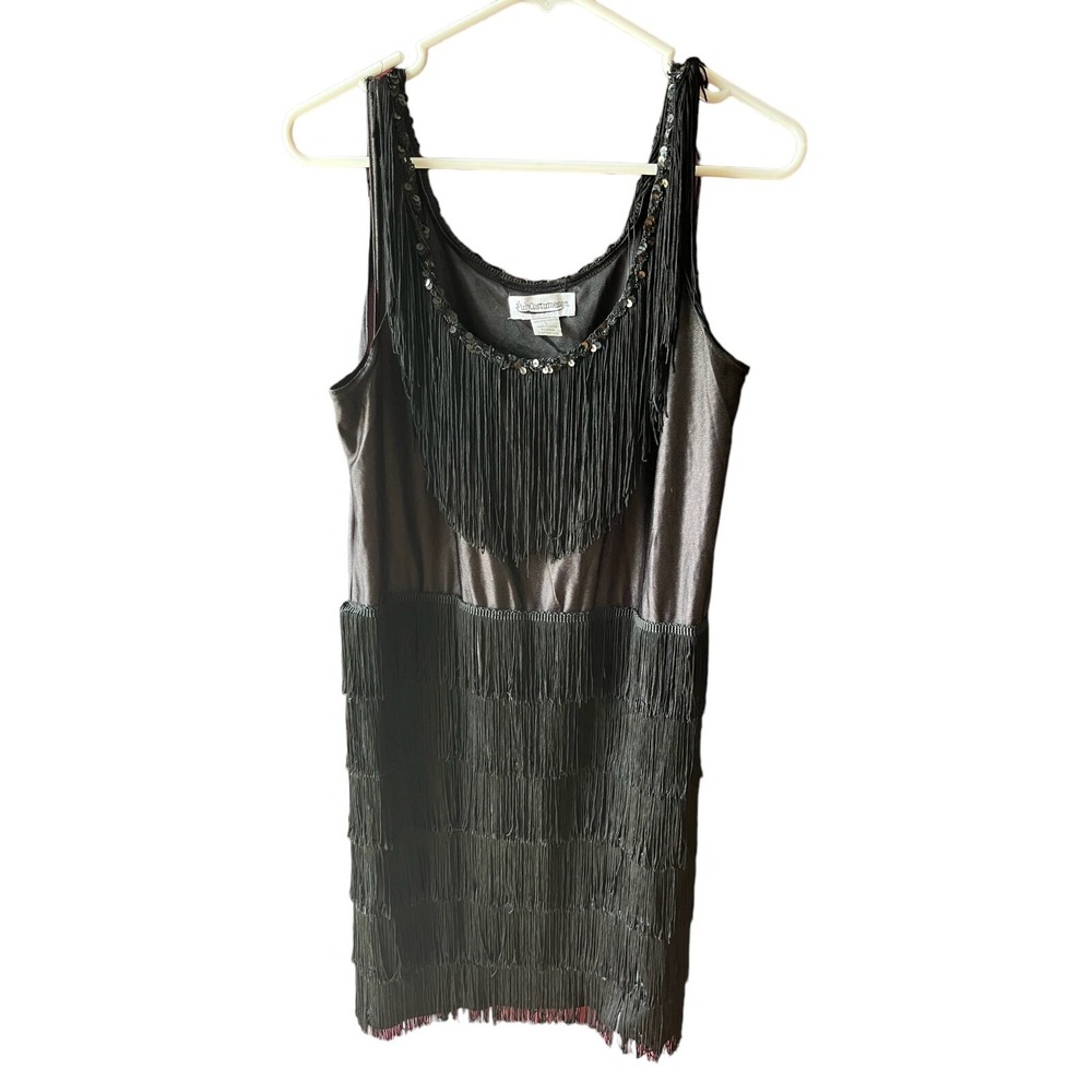 Fun Costumes Halloween Black Flapper Great Gatsby 20's‎ Dress L Sequin Fringe